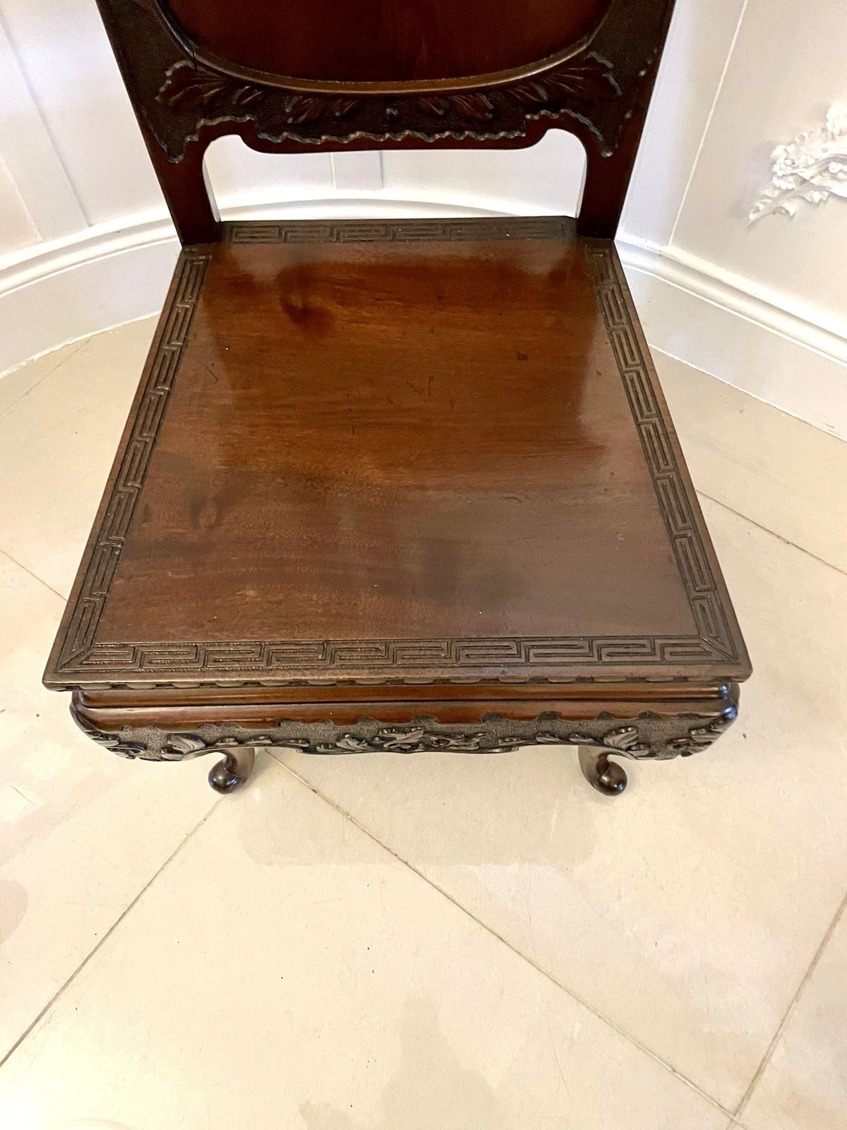 Fine Quality Pair Of Antique Carved Chinese Hall Chairs photo buy