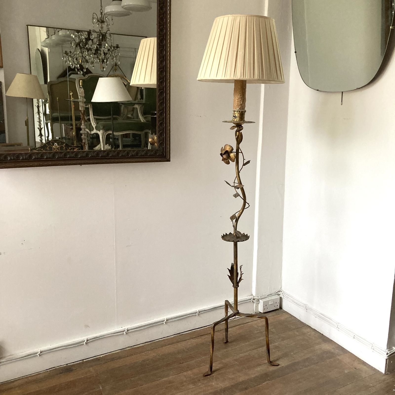 Flowery Gilt Metal Floor Lamp, 1960s