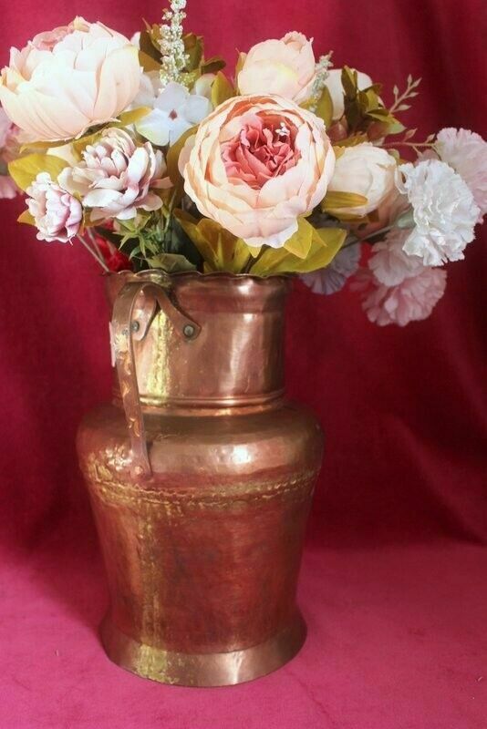 Antique Quality French Hammered Copper Pitcher/ Planter/Jar 18th C 31 X 26 Cm photo vintage