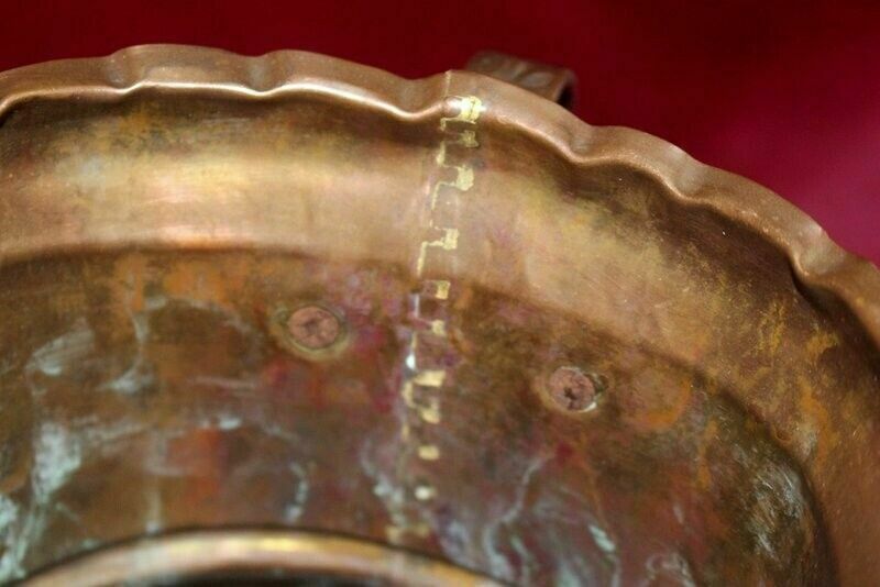 113.0 Antique Quality French Hammered Copper Pitcher/ Planter/Jar 18th C 31 X 26 Cm photo