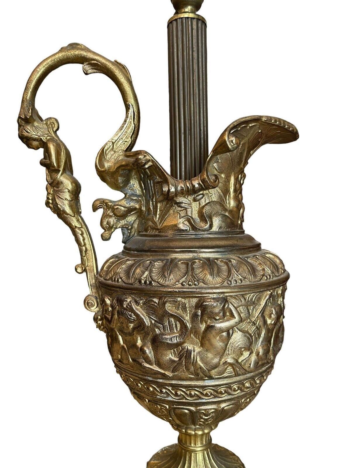 photo furniture Antique Bronze French Ewer Renaissance Revival Cherub Lamps Circa 1940