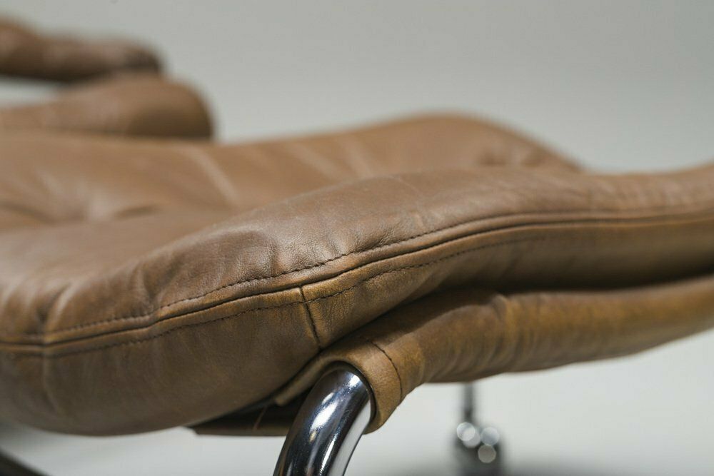 2130.0 Swedish Chrome & Brown Leather Lounge Chair And Footstool From Scapa Rydaholm, 1960s, Set Of 2 photo
