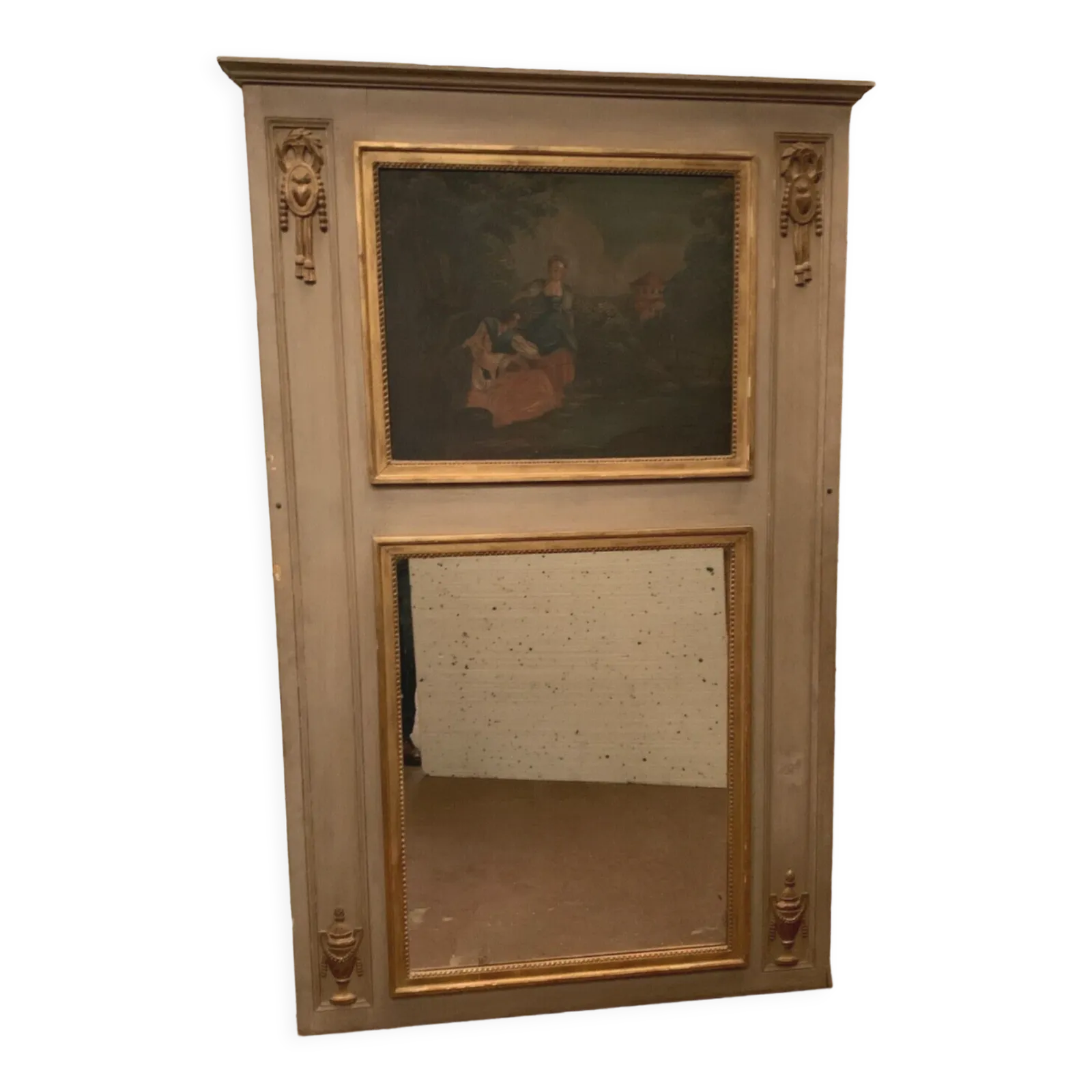 Louis XVI Style Trumeau In Patinated And Gilded Wood photo for sale