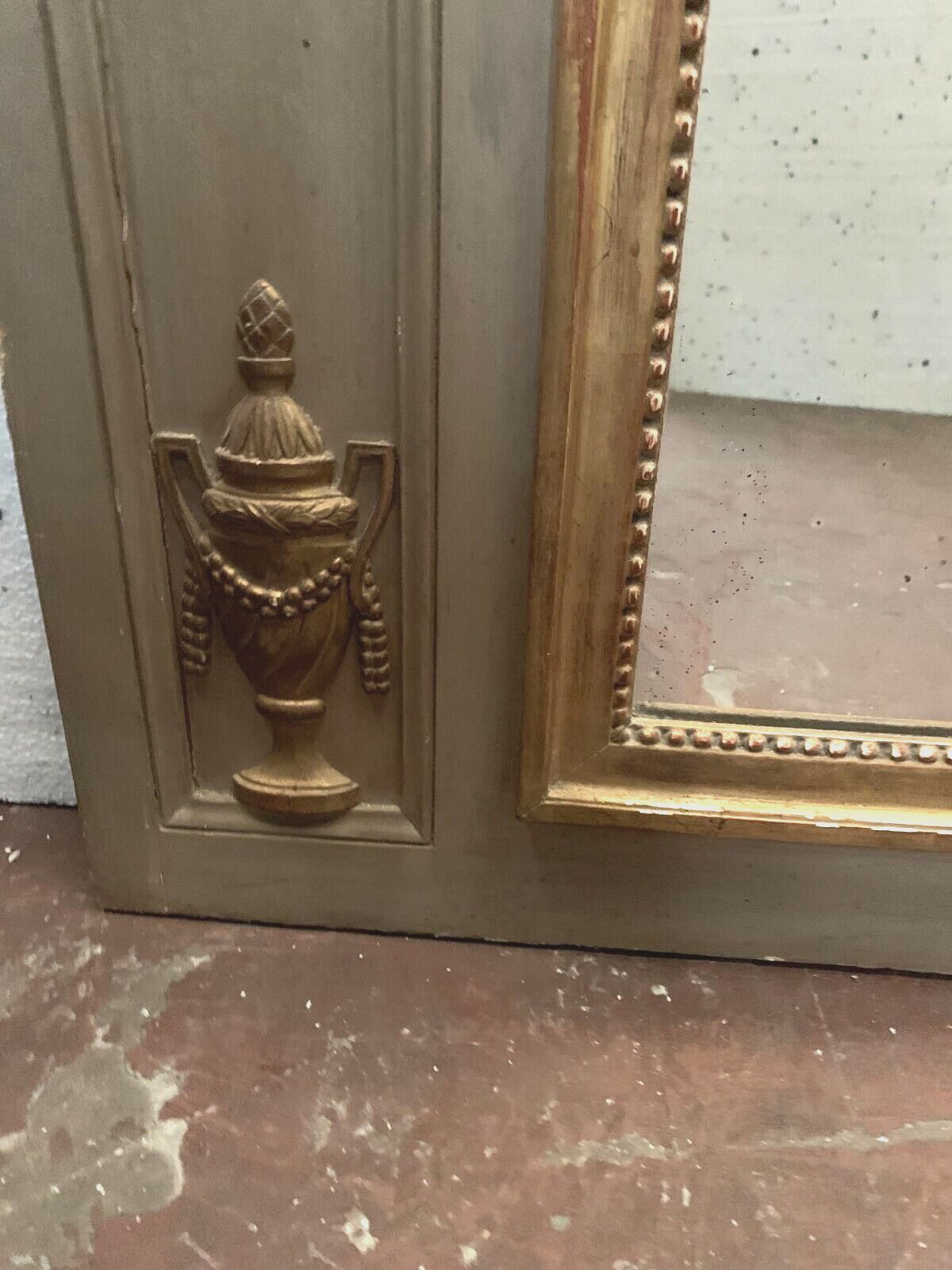 Louis XVI Style Trumeau In Patinated And Gilded Wood photo vintage
