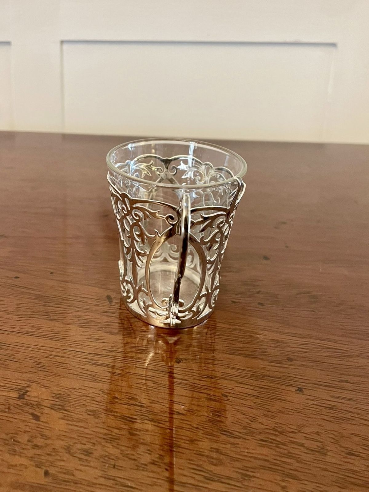 Fine Quality Set Of 6 Antique Solid Silver And Glass Coffee Cups photo for sale