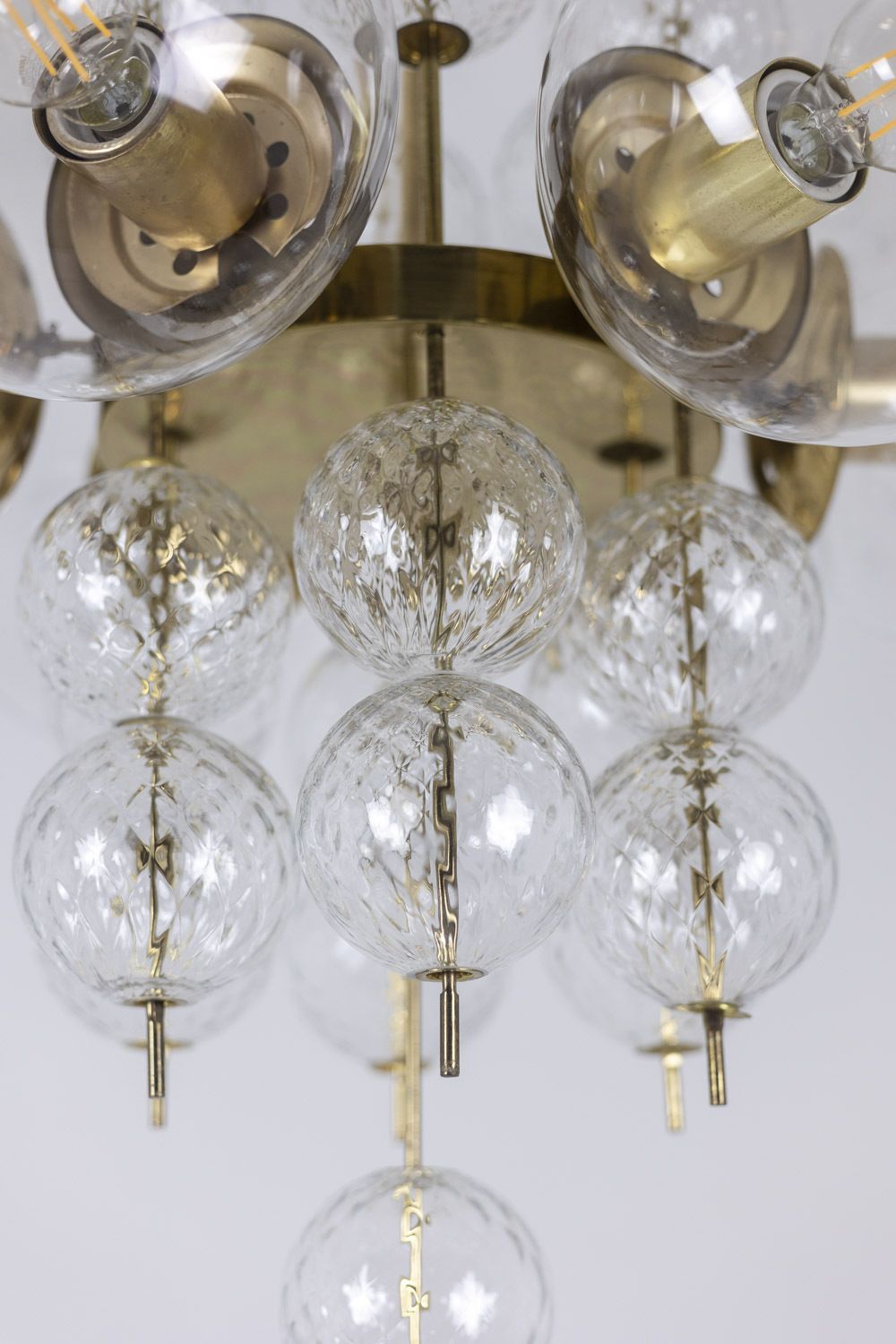 Chandelier In Golden Brass And Blown Glass, 1970s photo 4300.0