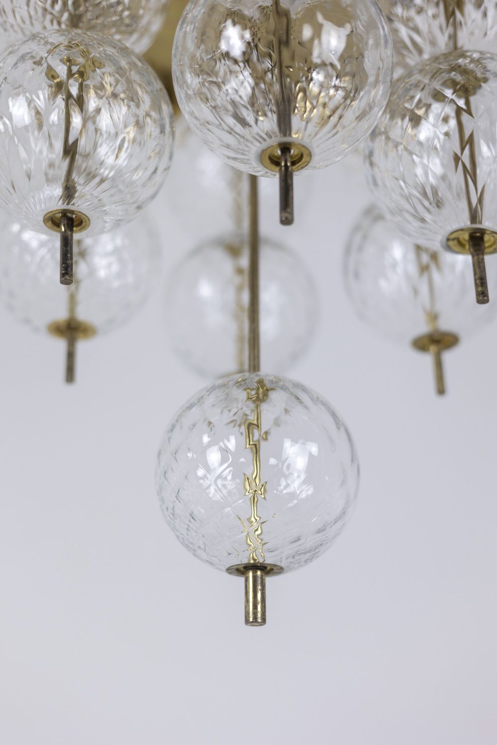 Lighting Chandelier In Golden Brass And Blown Glass, 1970s photo