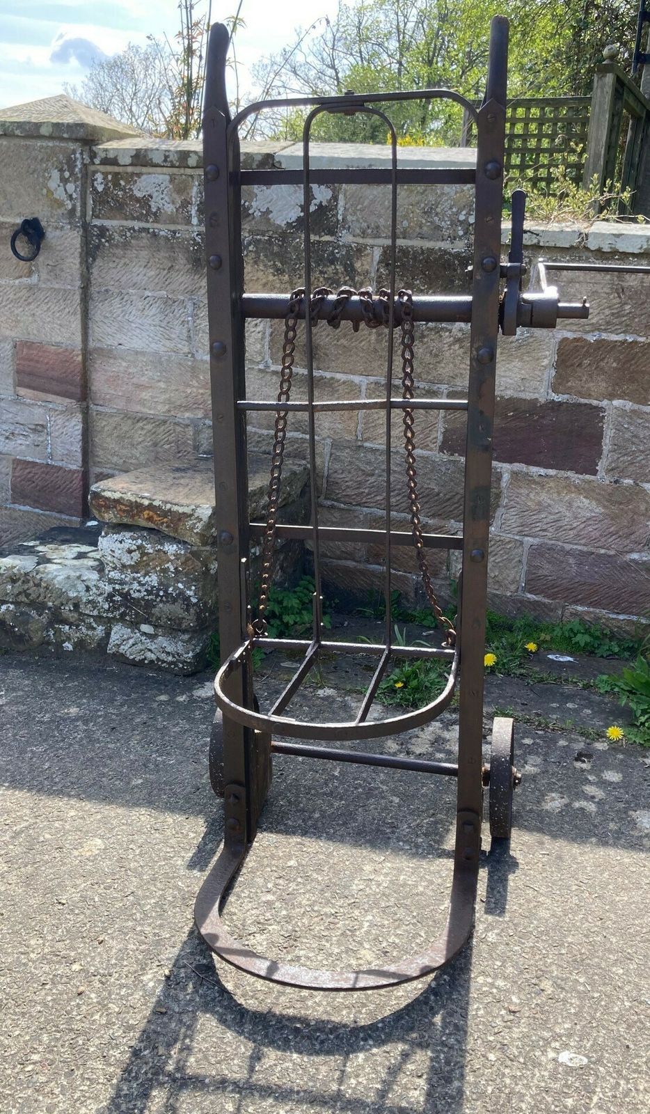 Victorian Cast Iron And Wood Railway Porters Adjustable Luggage Trolley.Lincoln Railway Station.Rare photo Home Decor