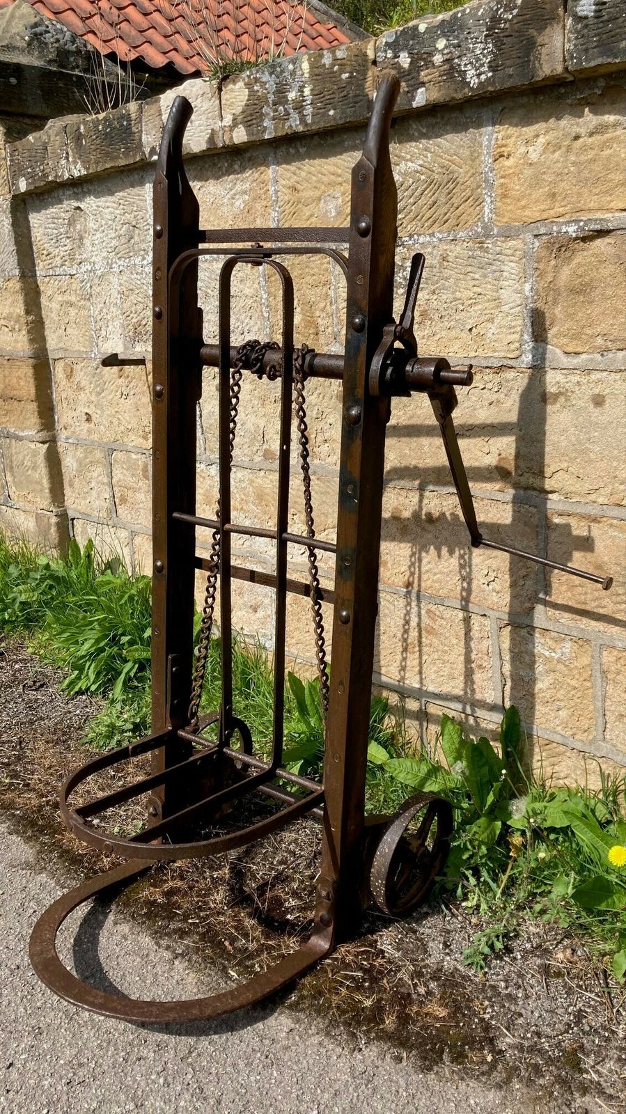 Victorian Cast Iron And Wood Railway Porters Adjustable Luggage Trolley.Lincoln Railway Station.Rare photo 325.0