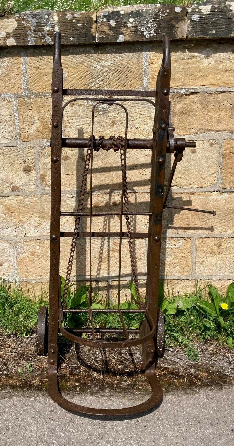 Victorian Cast Iron And Wood Railway Porters Adjustable Luggage Trolley.Lincoln Railway Station.Rare