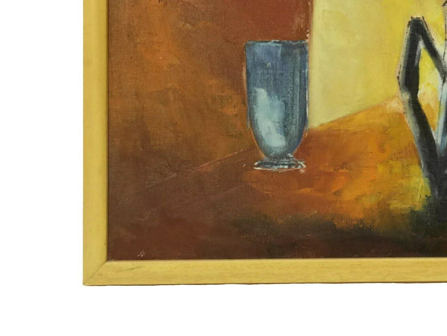 1970s Modernist Still Life Oil Painting With French Enamel Coffee Pot   Framed photo for sale