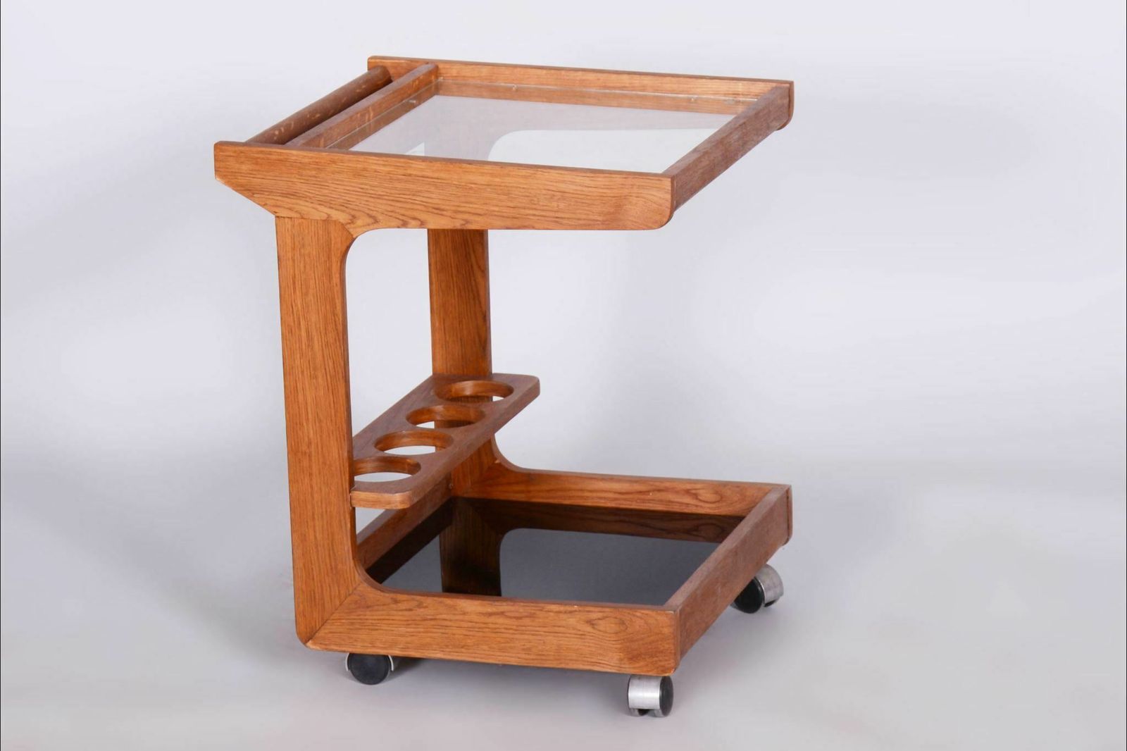 photo for sale Restored Midcentury Trolley, Mahogany, Glass, Revived Polish, Czechia, 1960s