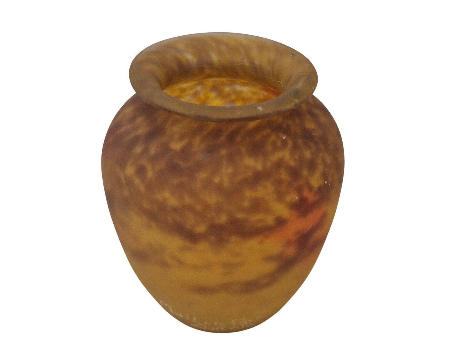 Art Nouveau Molten Glass Vase By Muller Brothers Luneville, Antique French Pate De Verre Flower Holder photo furniture