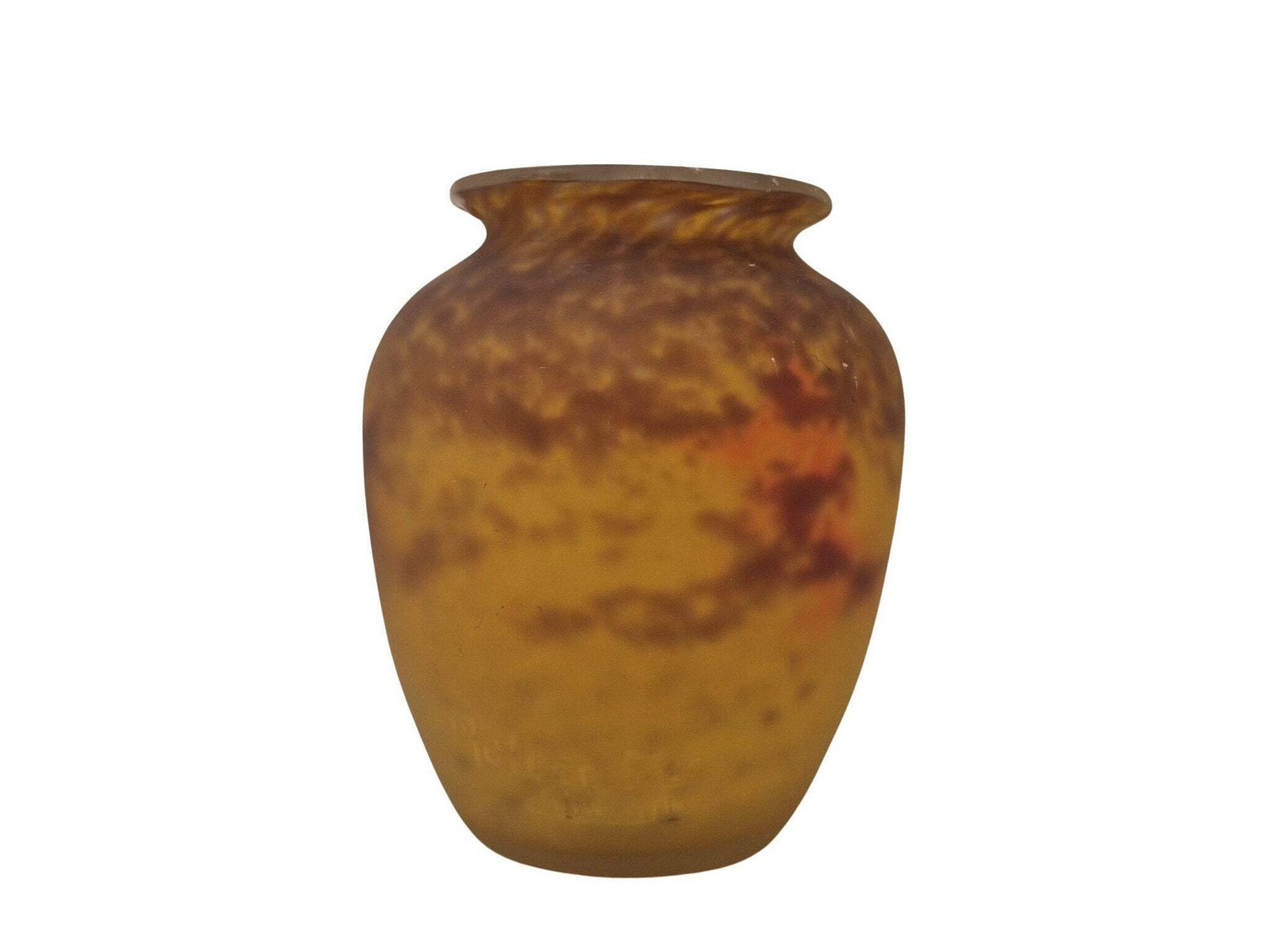 Art Nouveau Molten Glass Vase By Muller Brothers Luneville, Antique French Pate De Verre Flower Holder photo for sale