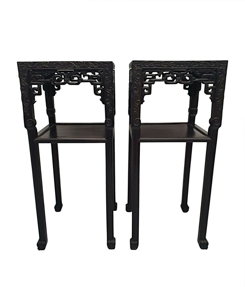 A Very Rare And Fine Pair Of 19th Century Chinese Marble Topped Plant Or Bust Stands photo for sale