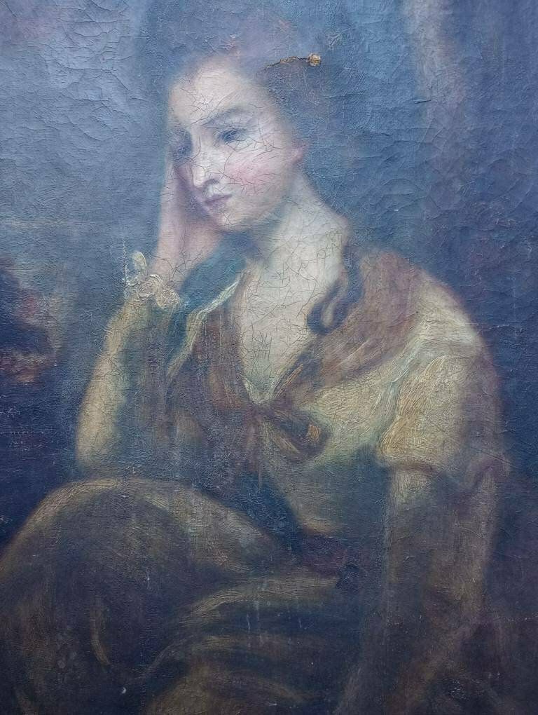 Beautiful Antique Georgian Oil Portrait Painting By Follower Of Gainsborough photo Art