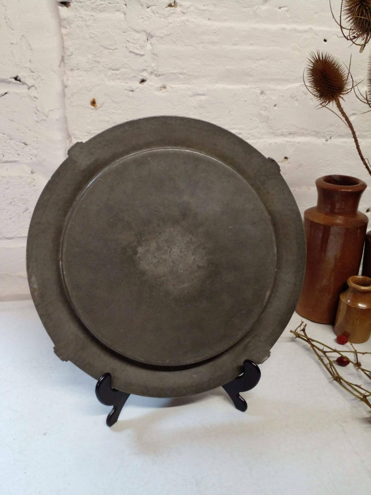 photo furniture Lovely Vintage Wooden Bread / Cheese Board On Pewter Plate