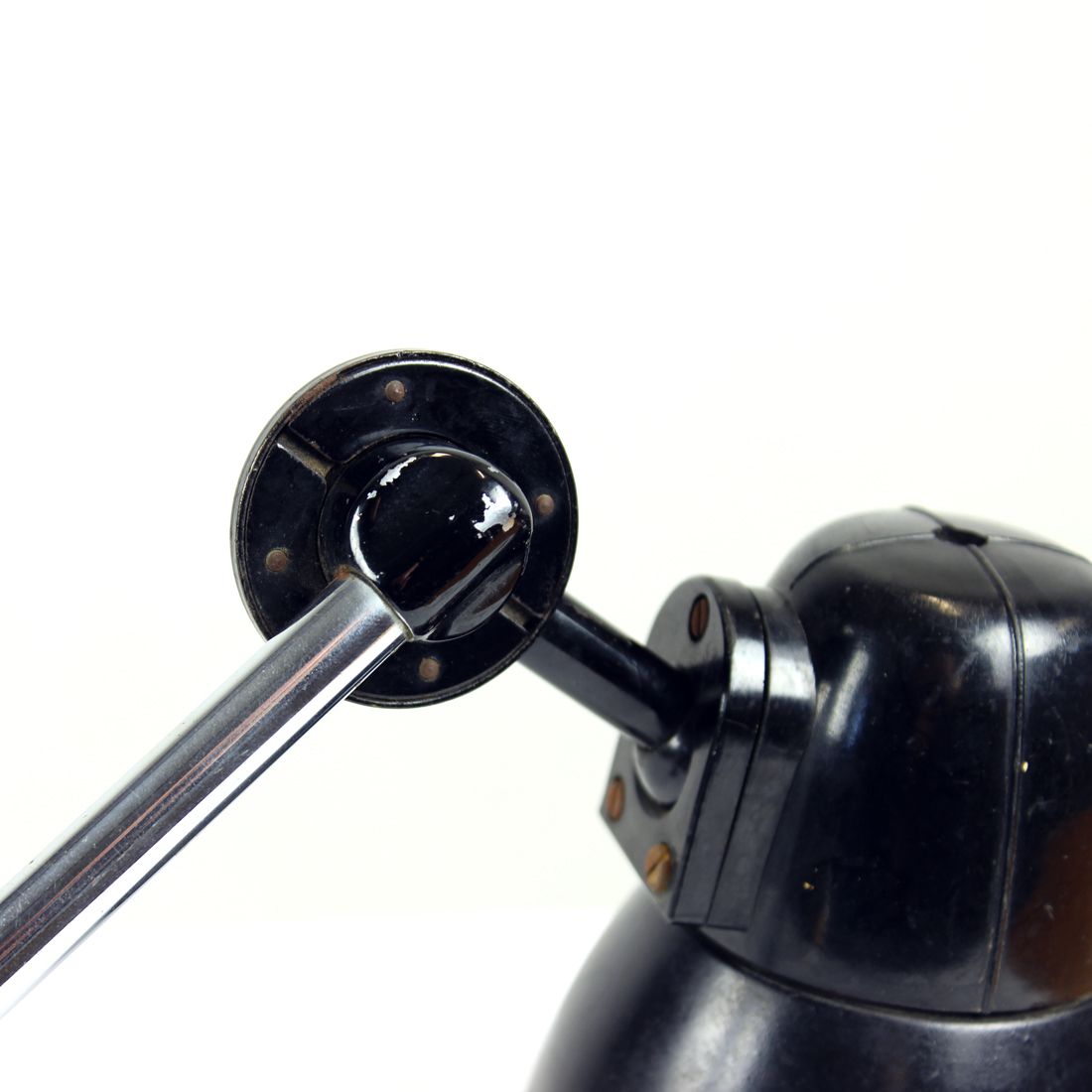 Set Of 2 Industrial Wall Lamps In Black Bakelite & Chrome, Czechoslovakia 1950s photo Lighting