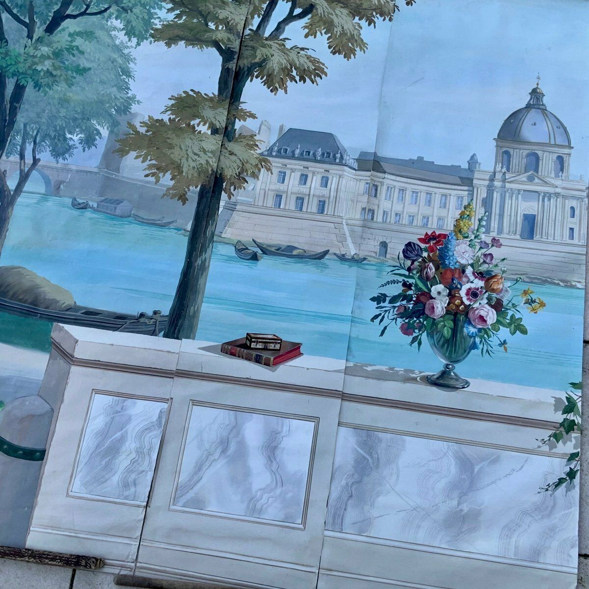 Large Panoramic Painted Canvas Xviiith Century Style. Century, The Monuments Of Paris photo furniture