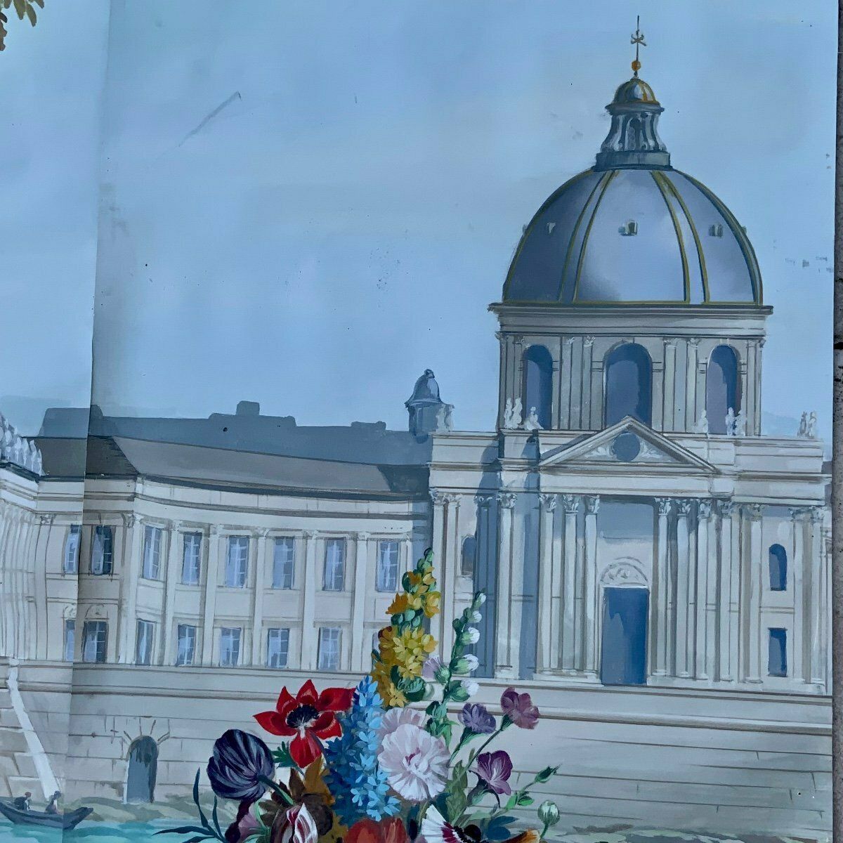 Large Panoramic Painted Canvas Xviiith Century Style. Century, The Monuments Of Paris photo 1500.0
