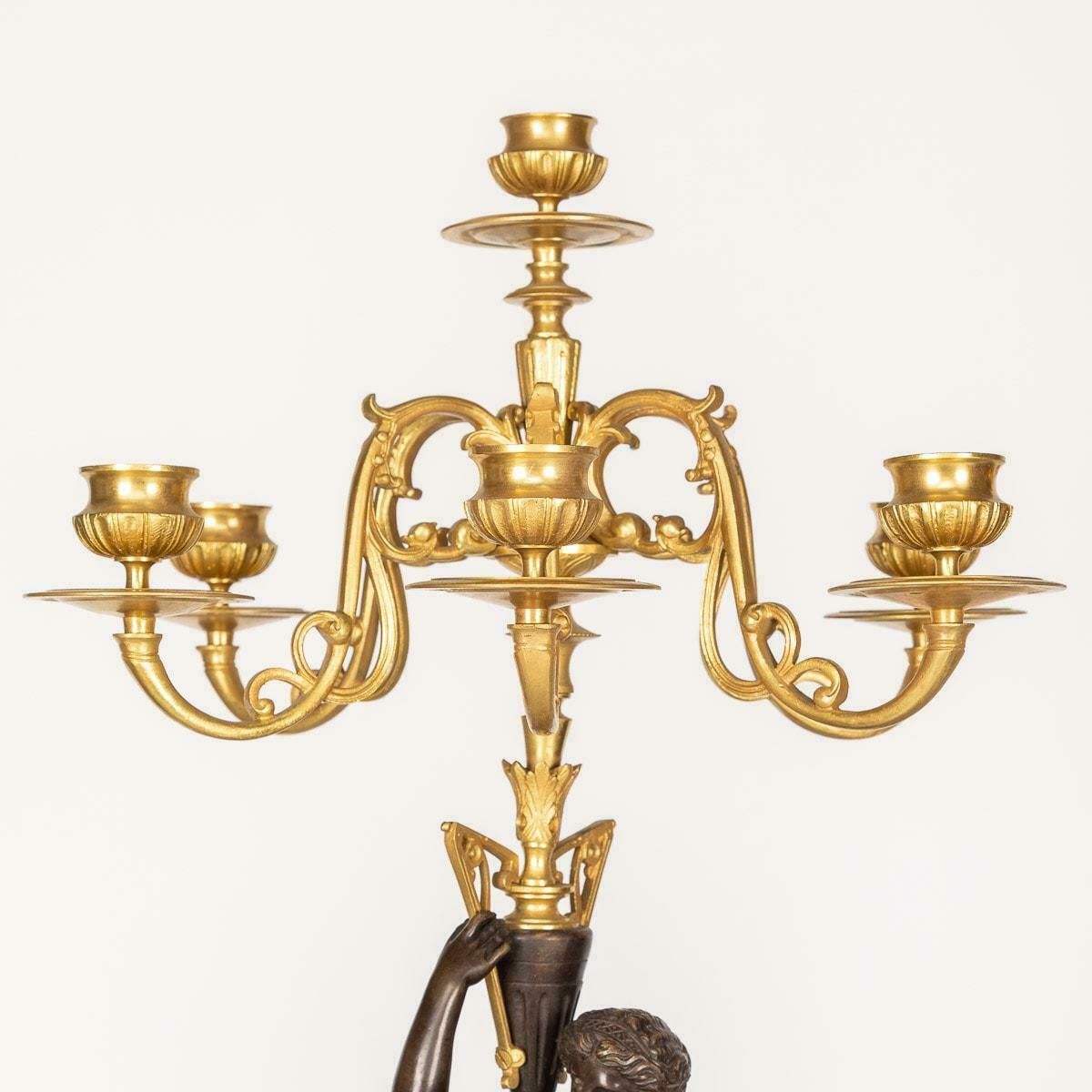 19th Century French Pair Of Ormolu Bronze Candelabra On Black Marble C.1870 photo vinterior