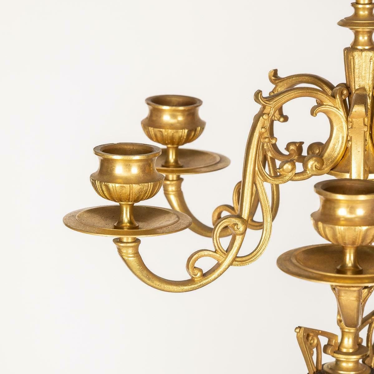 19th Century French Pair Of Ormolu Bronze Candelabra On Black Marble C.1870 photo vintage