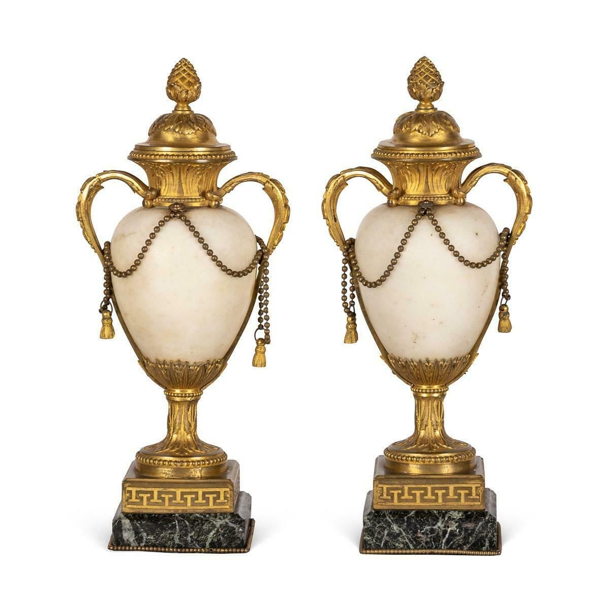 19th Century French Napoleon III Ormolu & White Marble Urns, C.1850 photo furniture