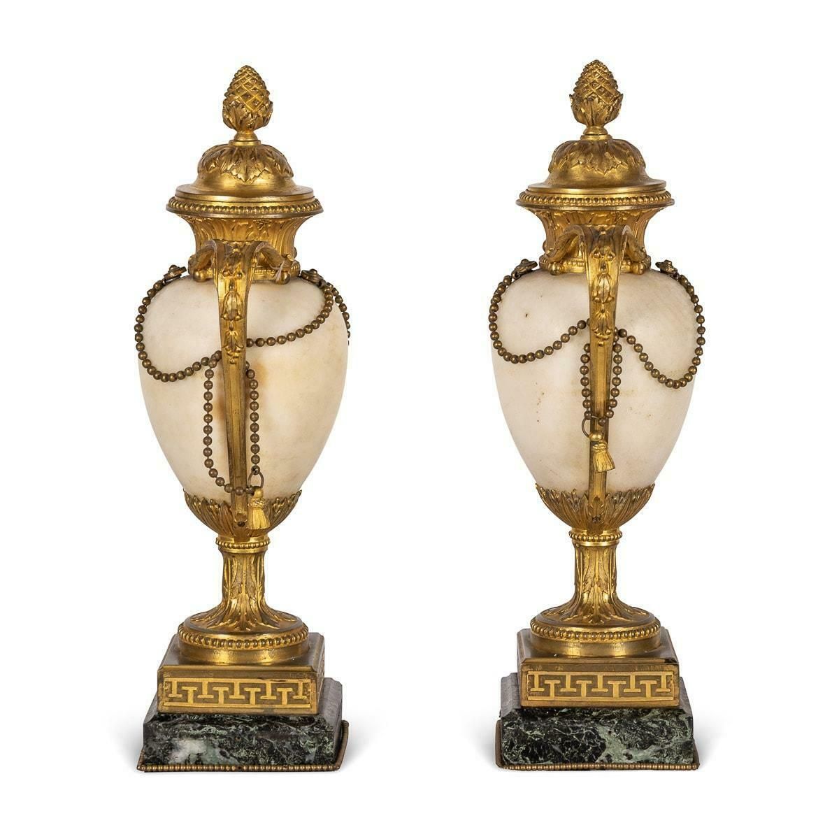 19th Century French Napoleon III Ormolu & White Marble Urns, C.1850 photo for sale