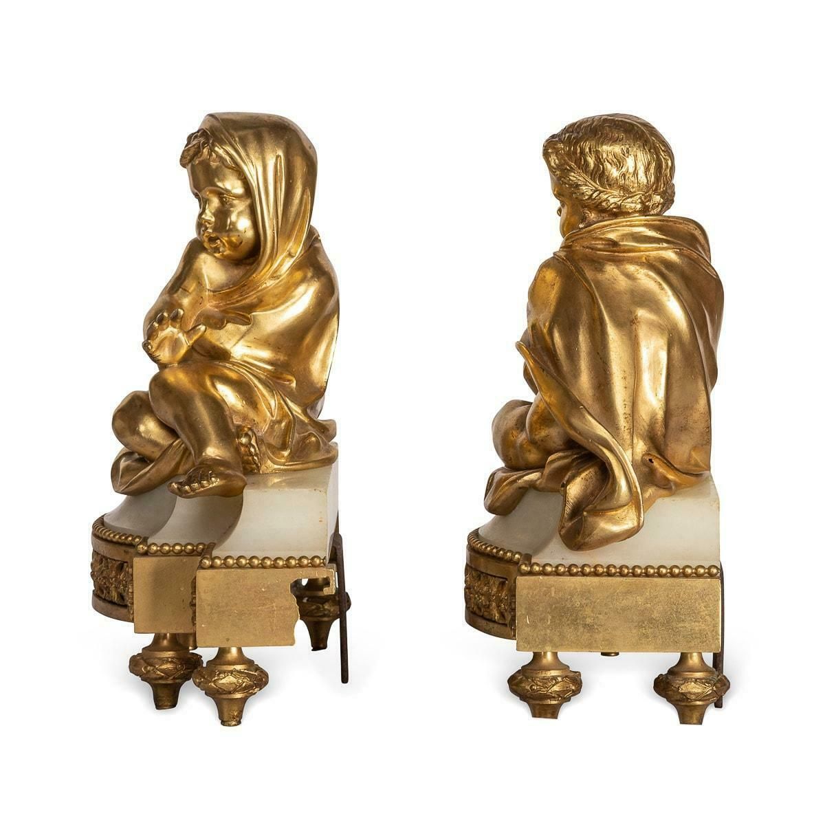 19th Century French Pair Of Ormolu Bronze Fireplace Chenets, C.1850 photo for sale