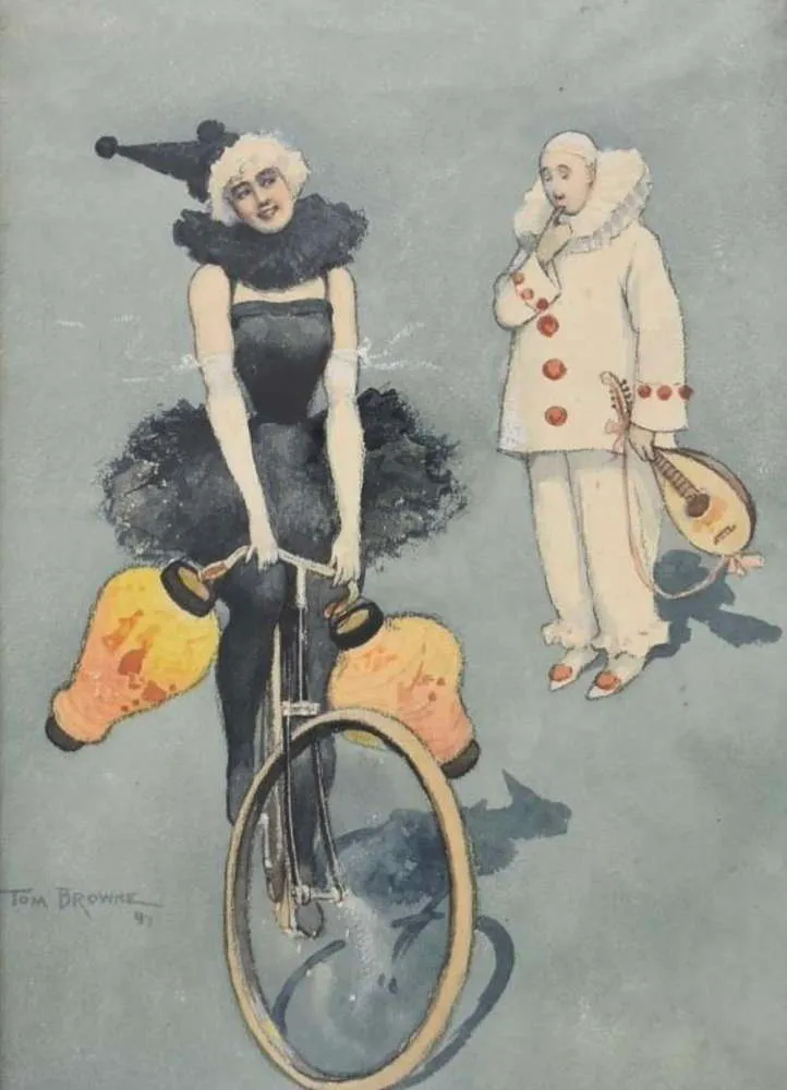 Tom Browne Ri (1870 1910), Dancer Riding A Bike And A Confused Pierrot photo buy