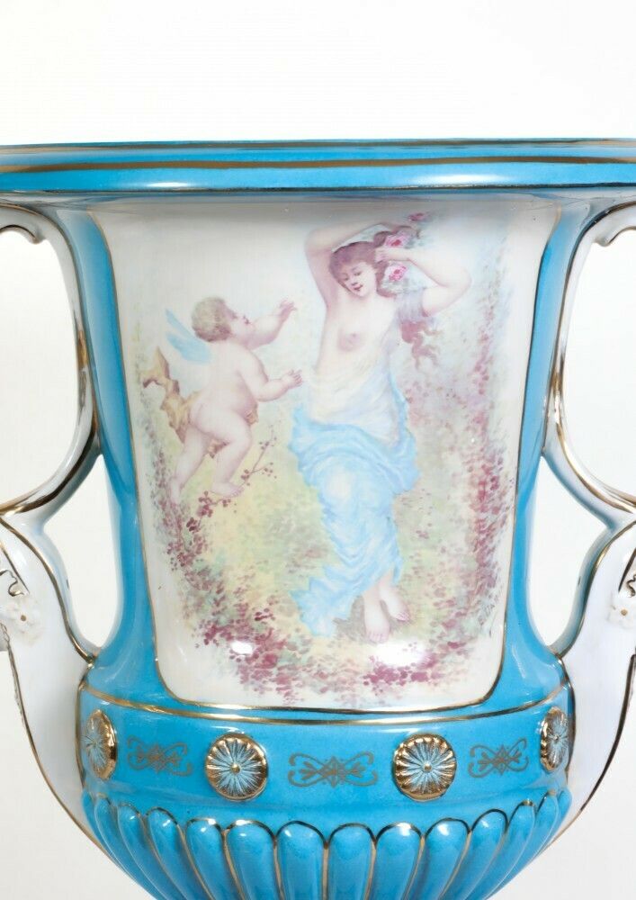 Home Decor Pair Sevres Urns Porcelain Cherub Campana Vase photo