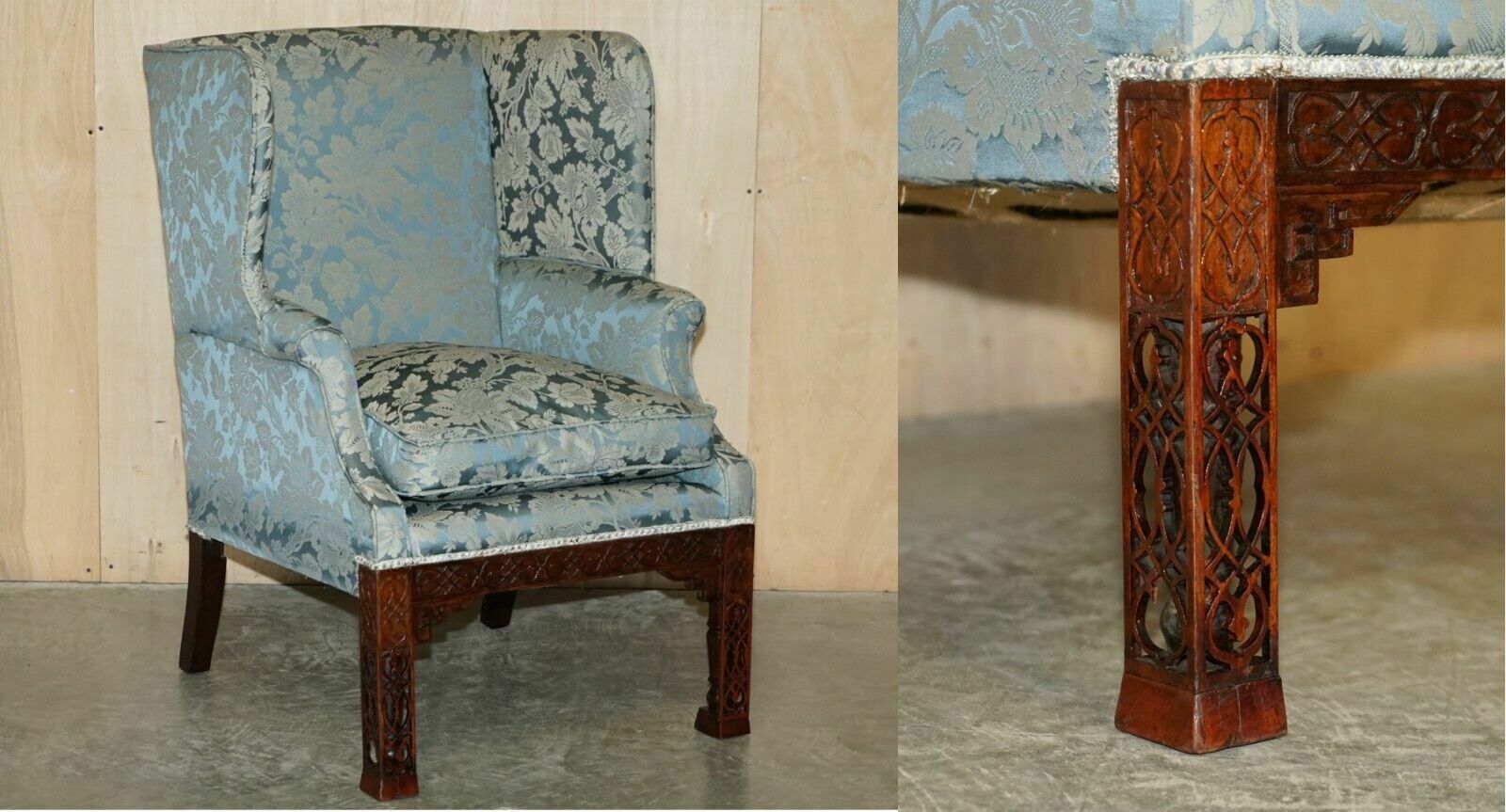 Important Antique Circa 1820 Thomas Chippendale Hand Carved Wingback Armchair
