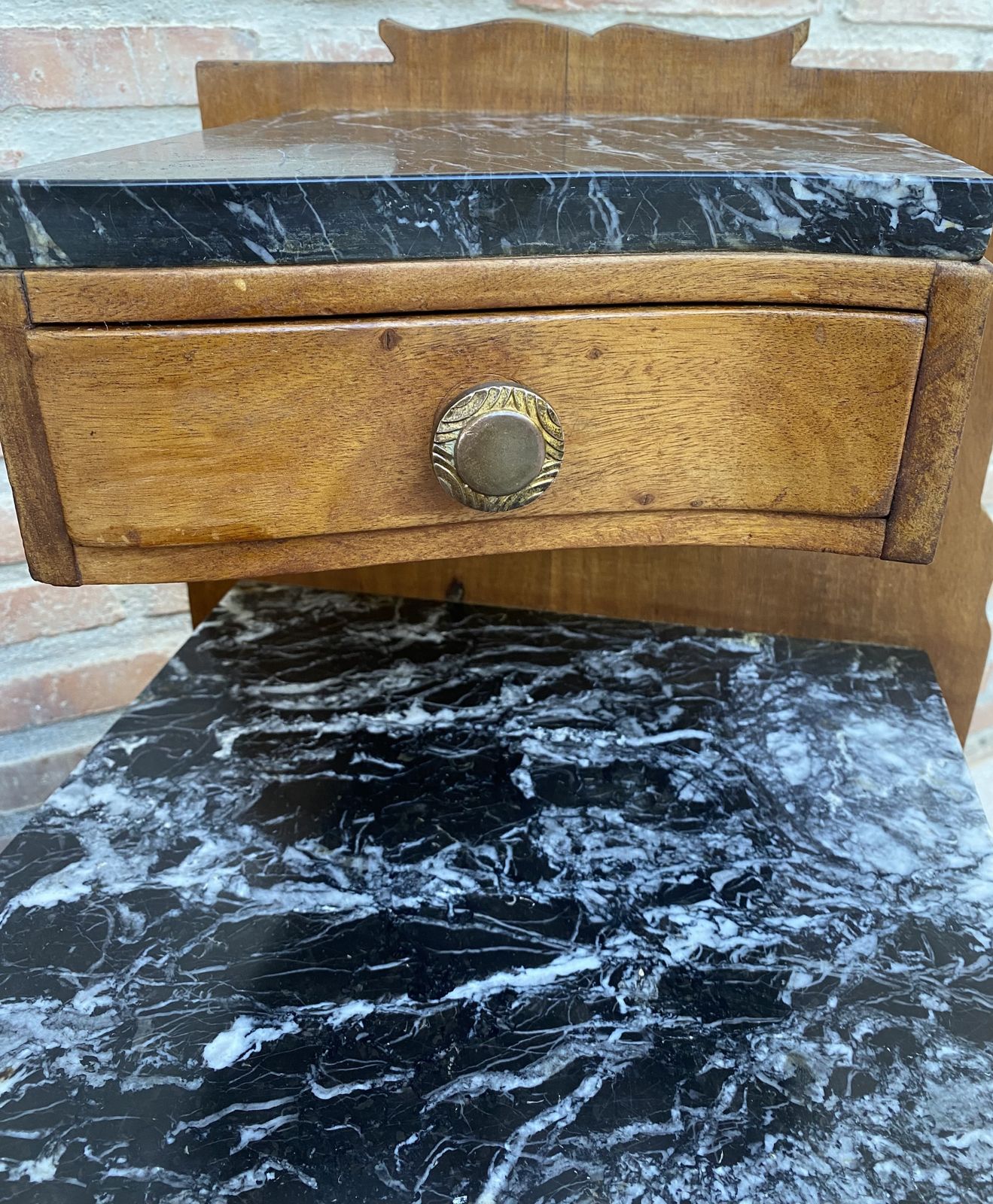 Art Nouveau Style Carved Nightstands Or Bedside Tables With Marble Top, Circa 1930 photo vinterior