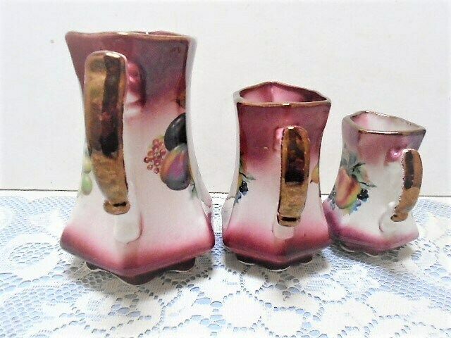 Vintage Set Of Three Jugs, Trio Of Summer Fruit Design Pitchers, Rose Pink Collectible Jug Set, photo Home Decor