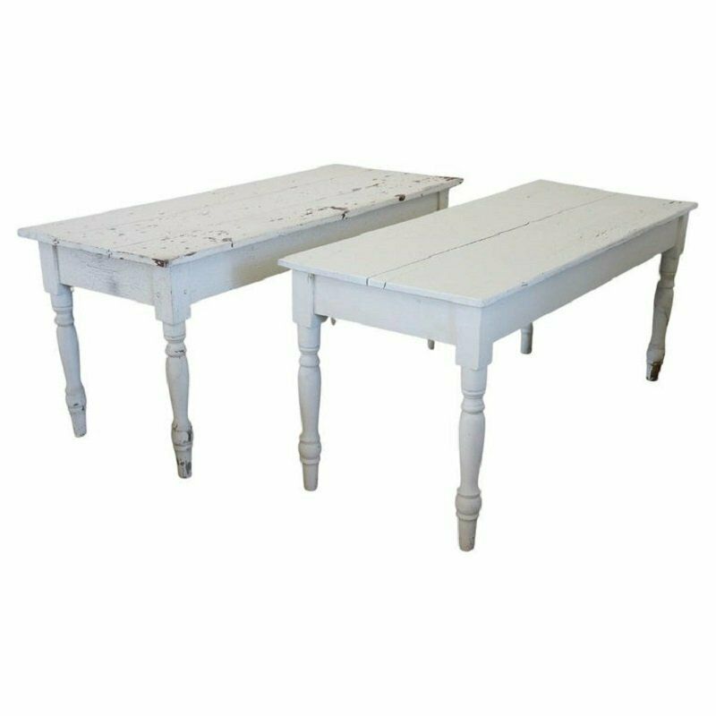 Long Antique Dining Tables In Lacquered Poplar, 19th Century, Set Of 2