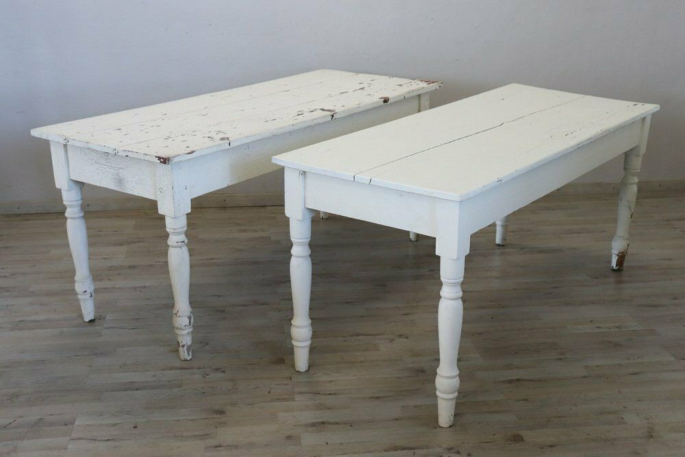Long Antique Dining Tables In Lacquered Poplar, 19th Century, Set Of 2 photo vintage