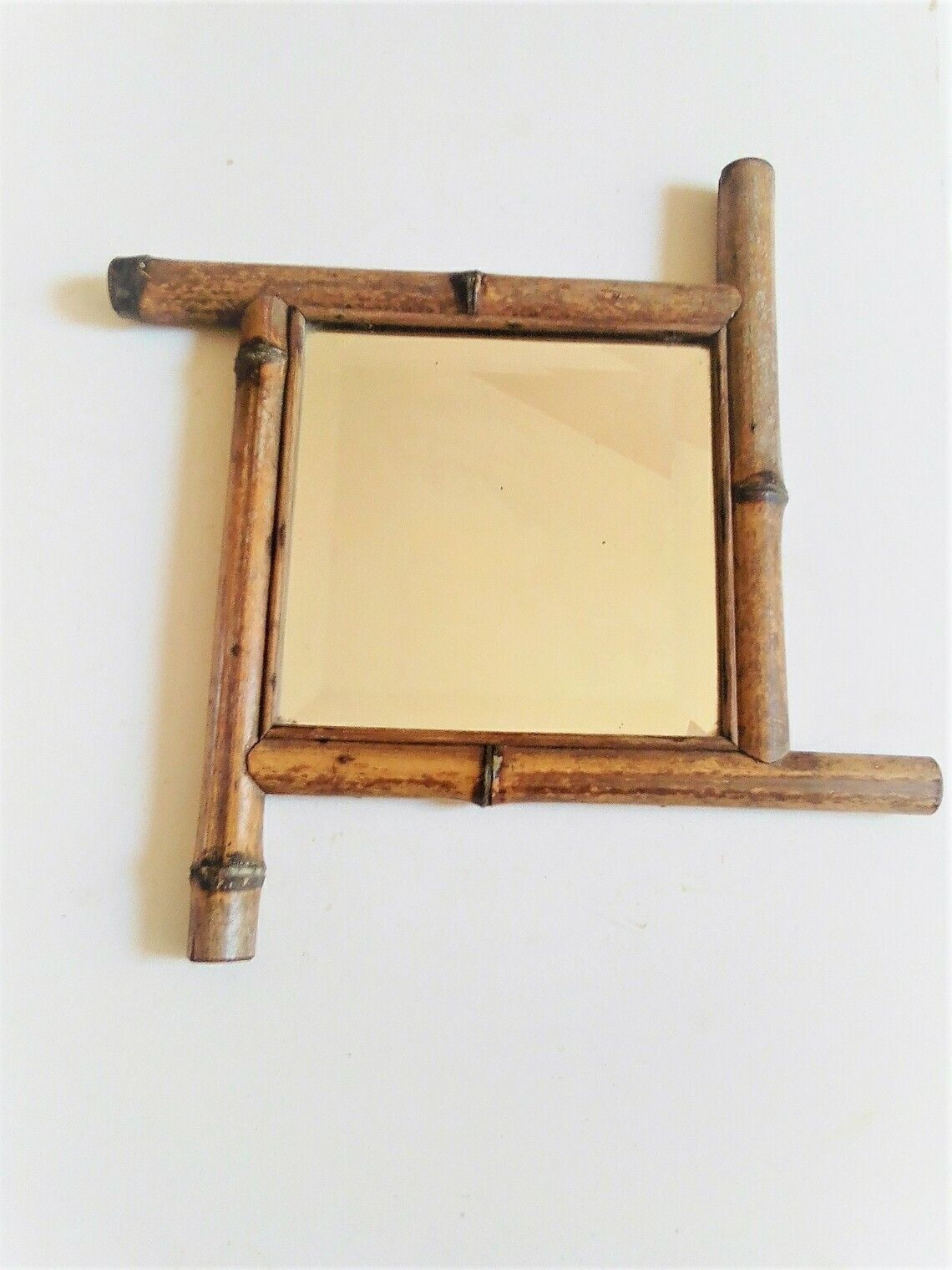 Antique French Real Bamboo Framed Mirror  Diagonal 1900s Antique Mirror Rustic Wood Mirror photo Home Decor