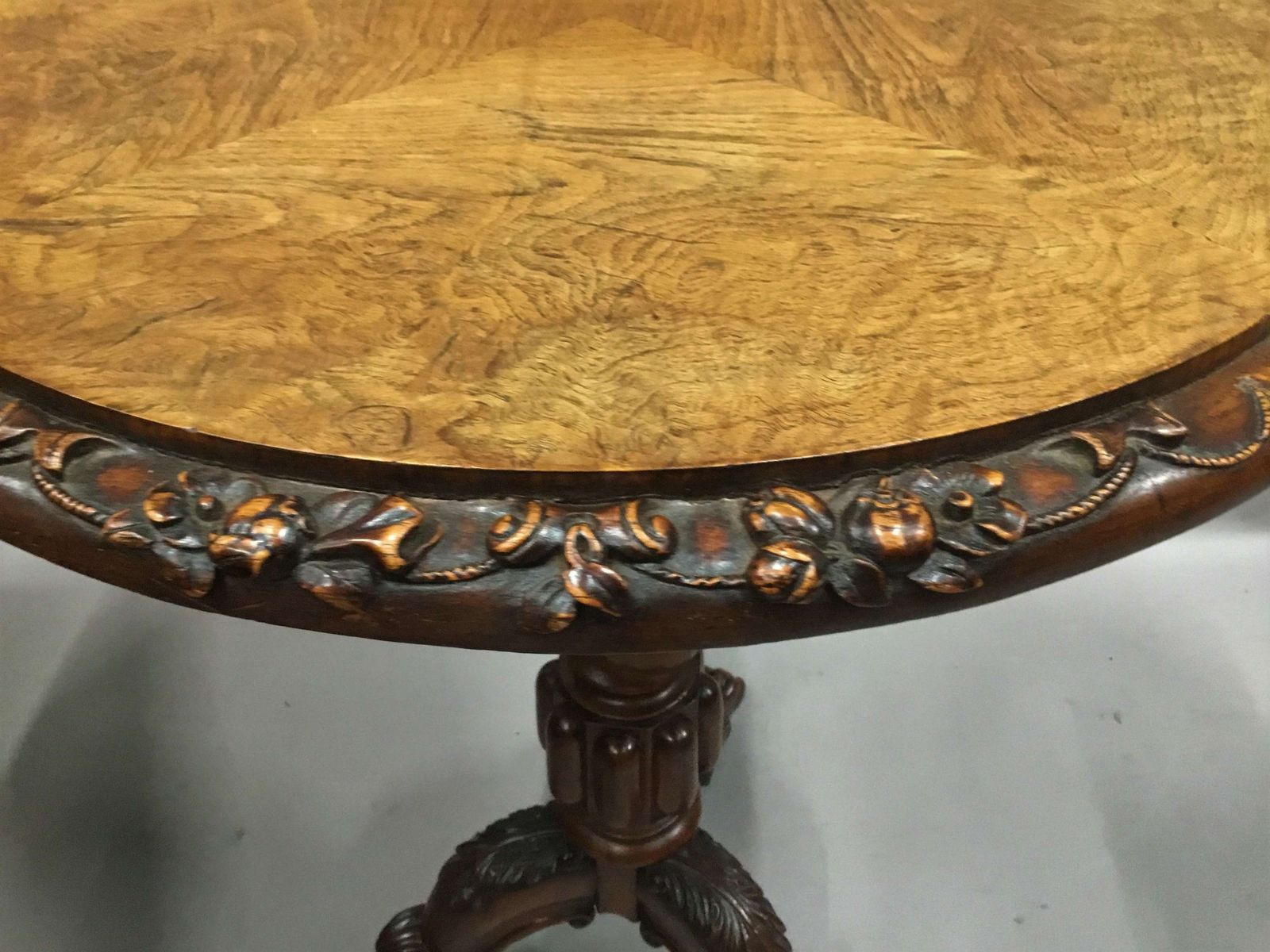 photo furniture George IV Irish Pollard Oak Tripod Occasional Table