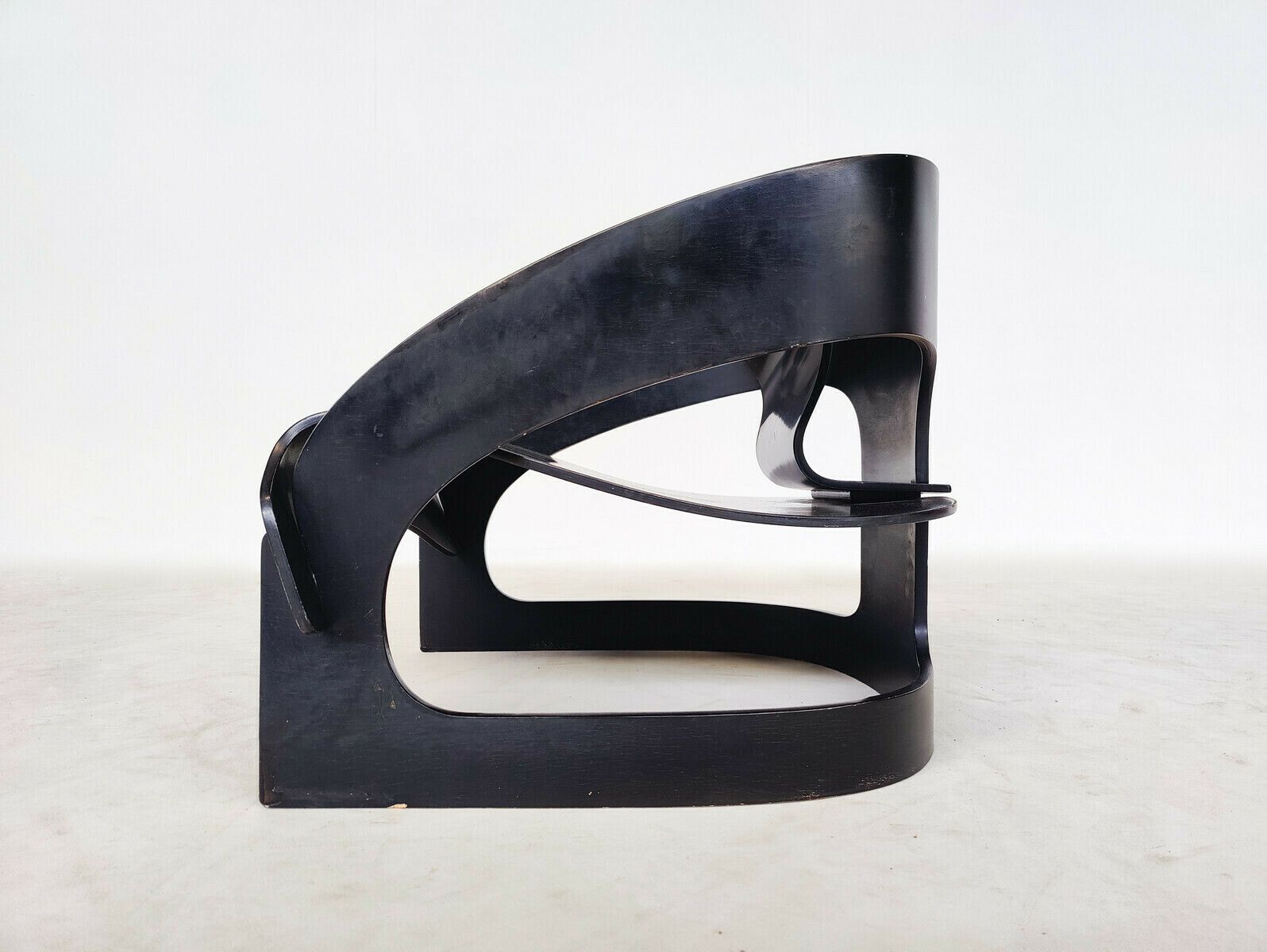 Black Wooden "4801" Armchair By Joe Colombo For Kartell photo vinterior
