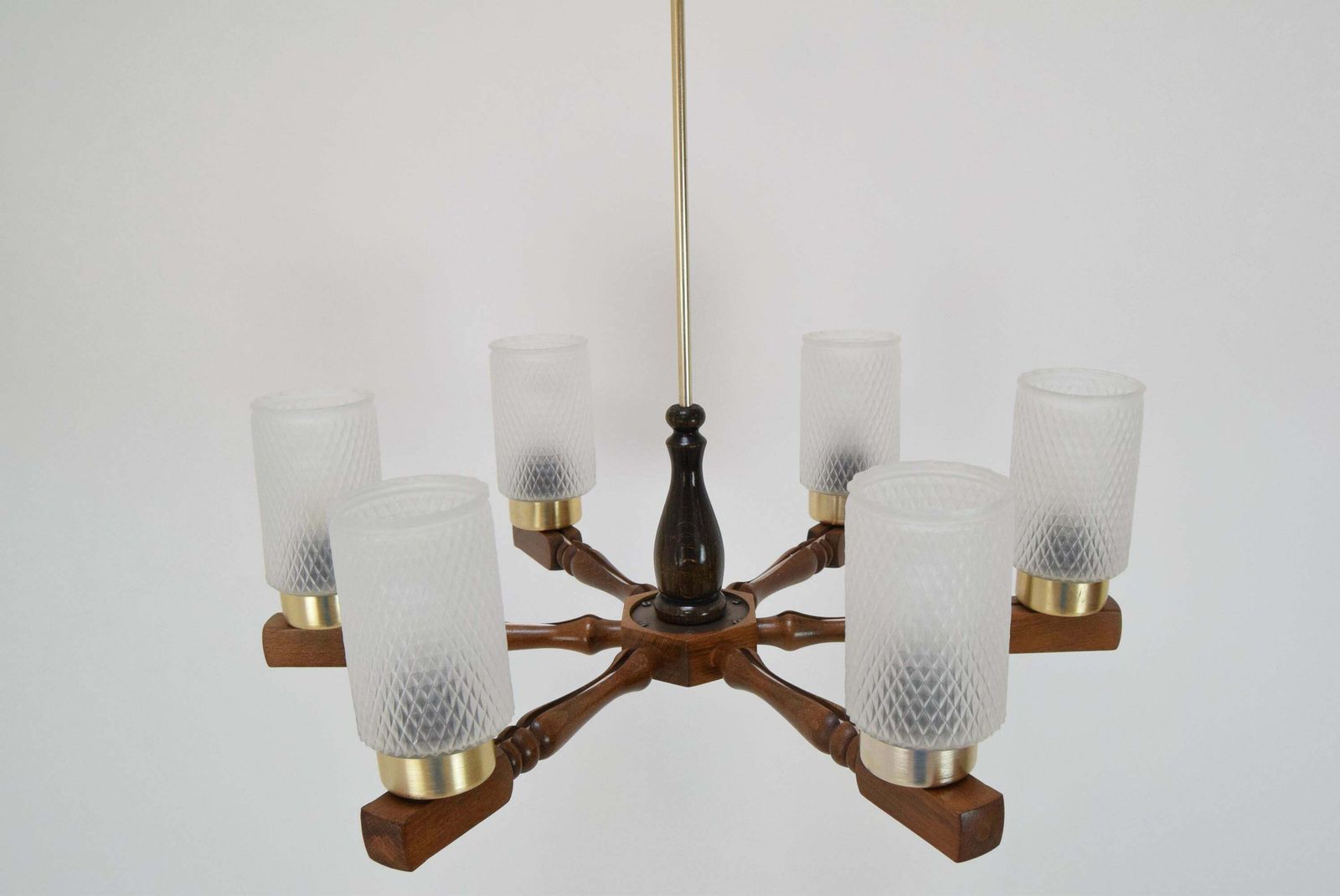 Mid Century Wood Chandelier By Inva Litomerice, 1970's. photo vinterior