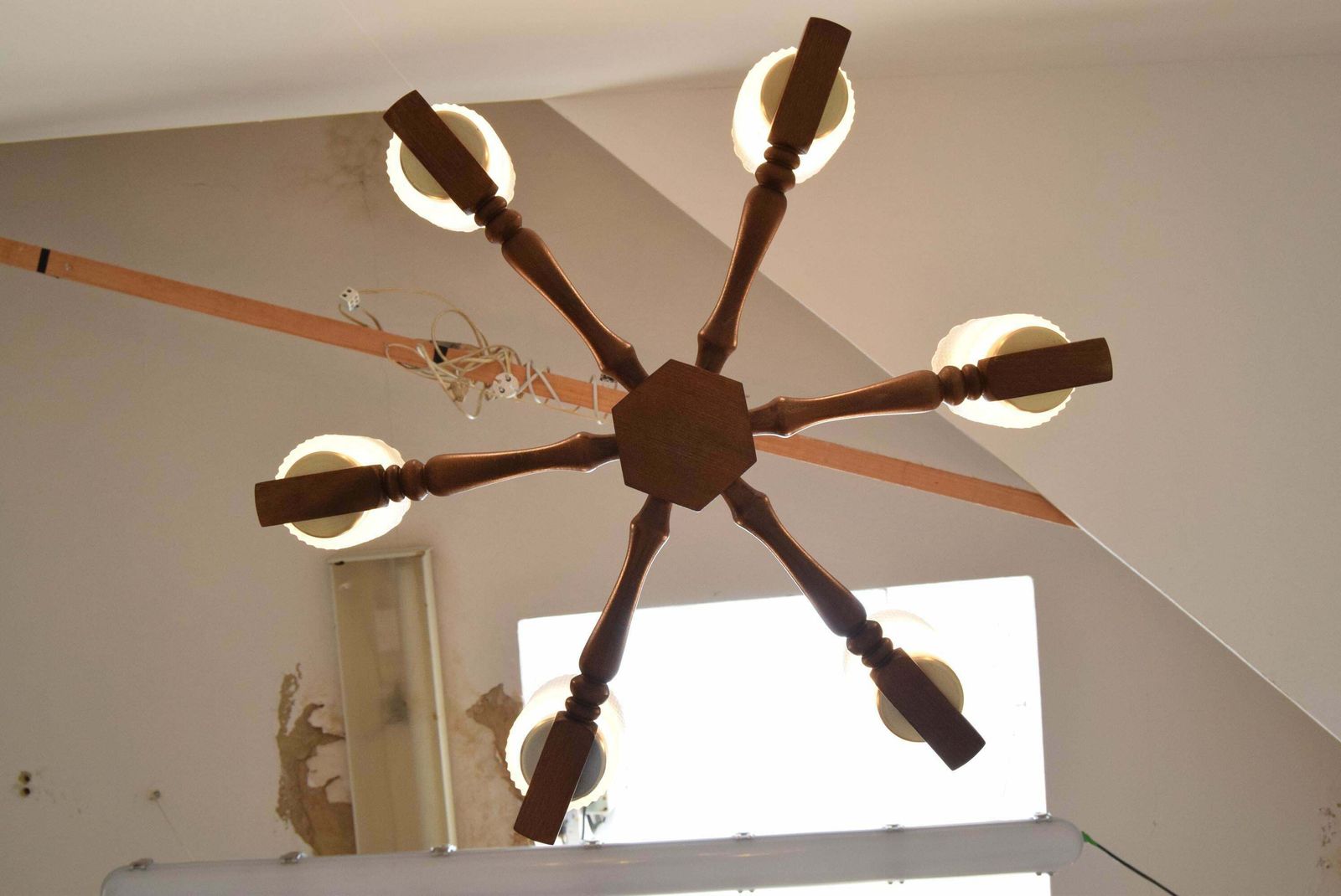 photo buy Mid Century Wood Chandelier By Inva Litomerice, 1970's.