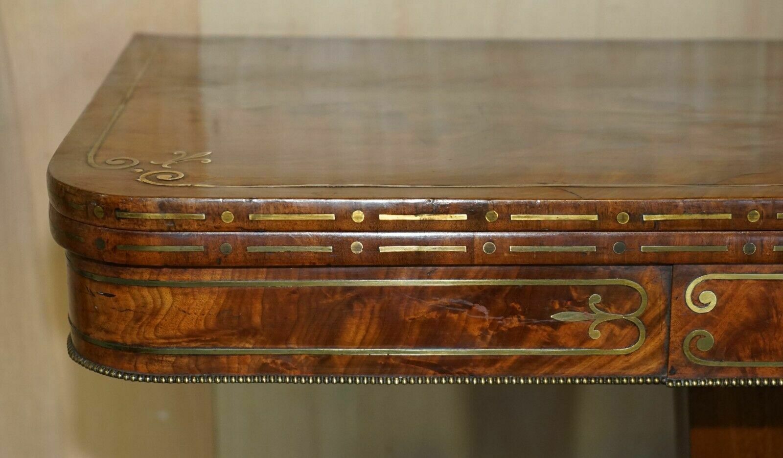 Restored Antique Regency Circa 1815 Mahogany & Brass Inlaid Card Games Table photo vinterior