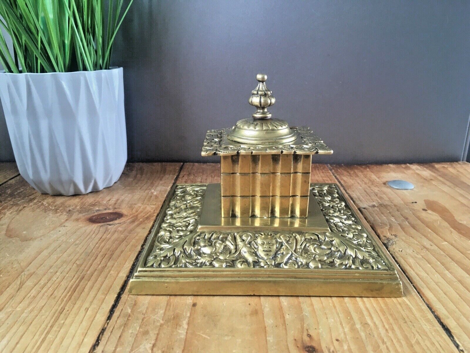 Quality Antique William Tonks & Sons Brass Inkwell Office Desk Accessory Prop photo for sale