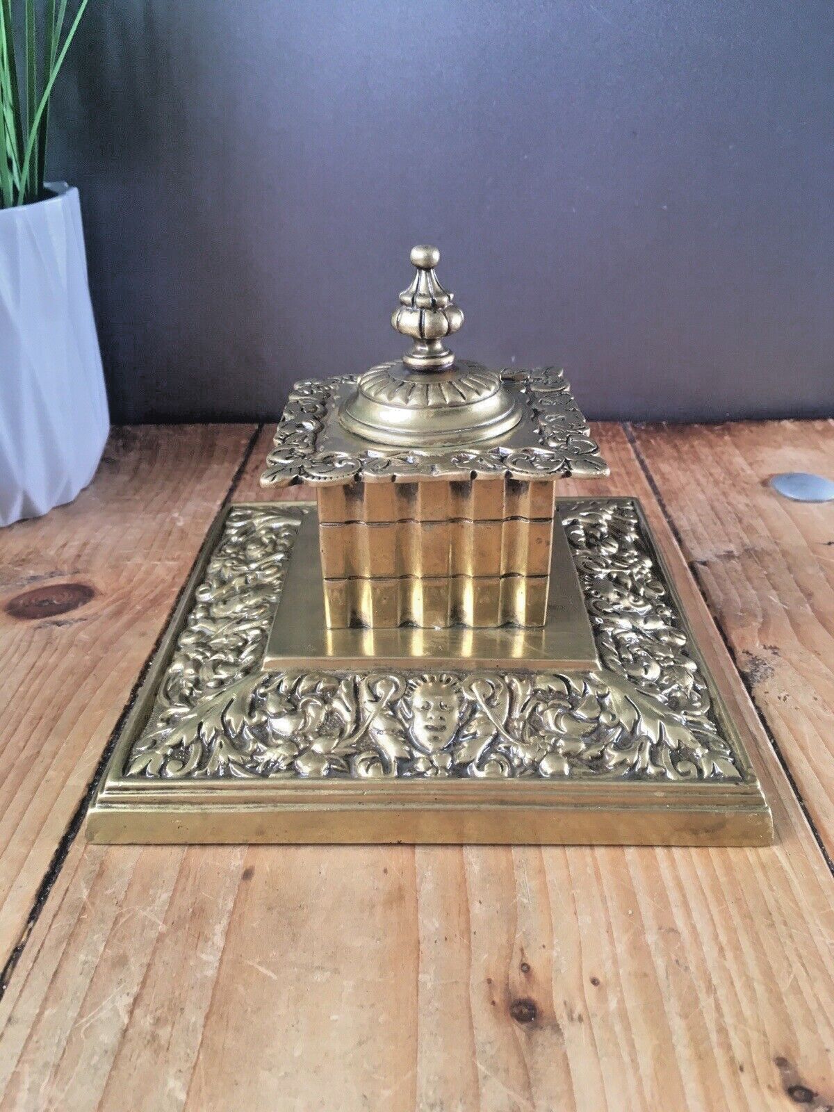 Quality Antique William Tonks & Sons Brass Inkwell Office Desk Accessory Prop photo Home Decor
