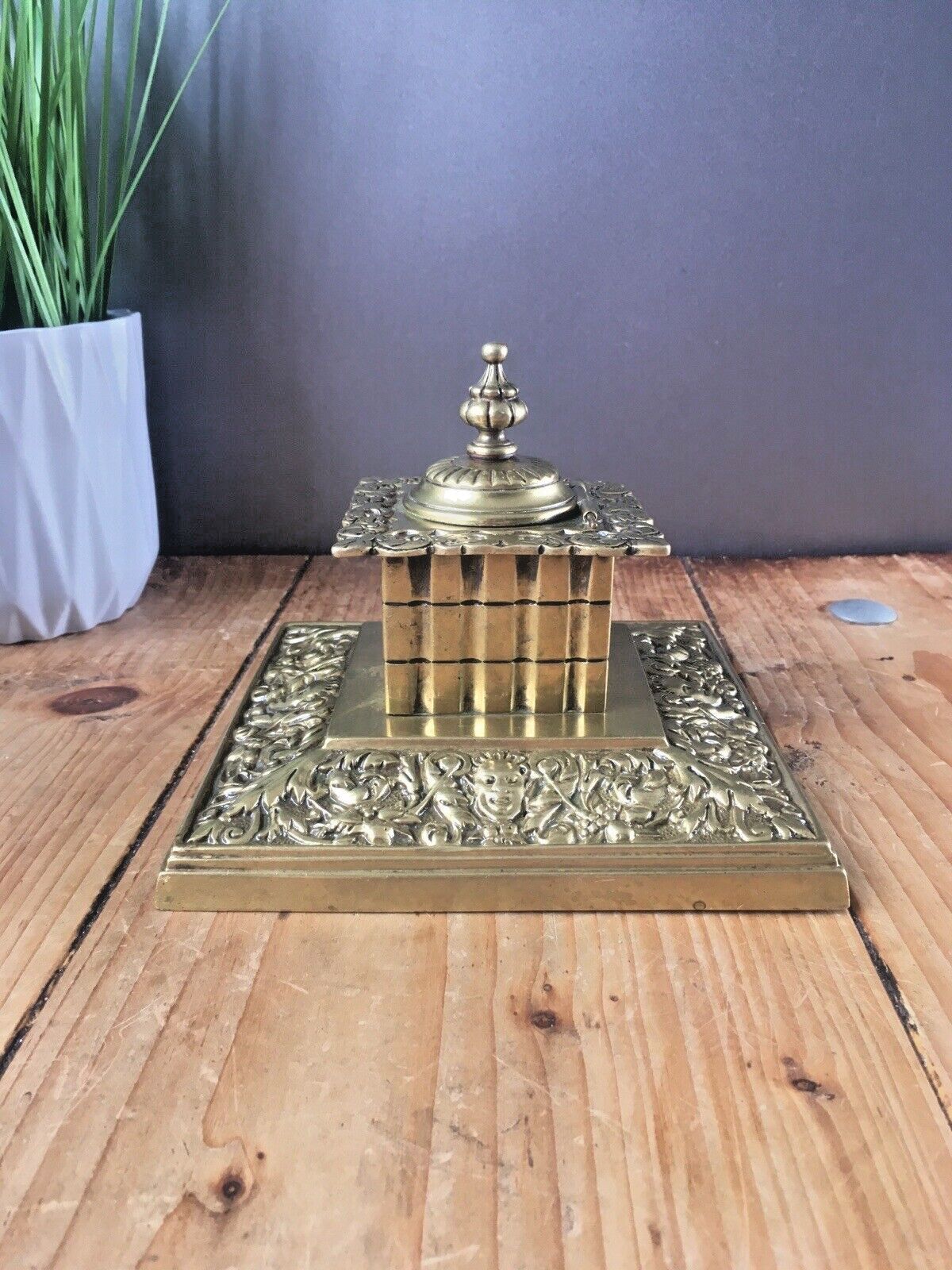 Quality Antique William Tonks & Sons Brass Inkwell Office Desk Accessory Prop photo vinterior