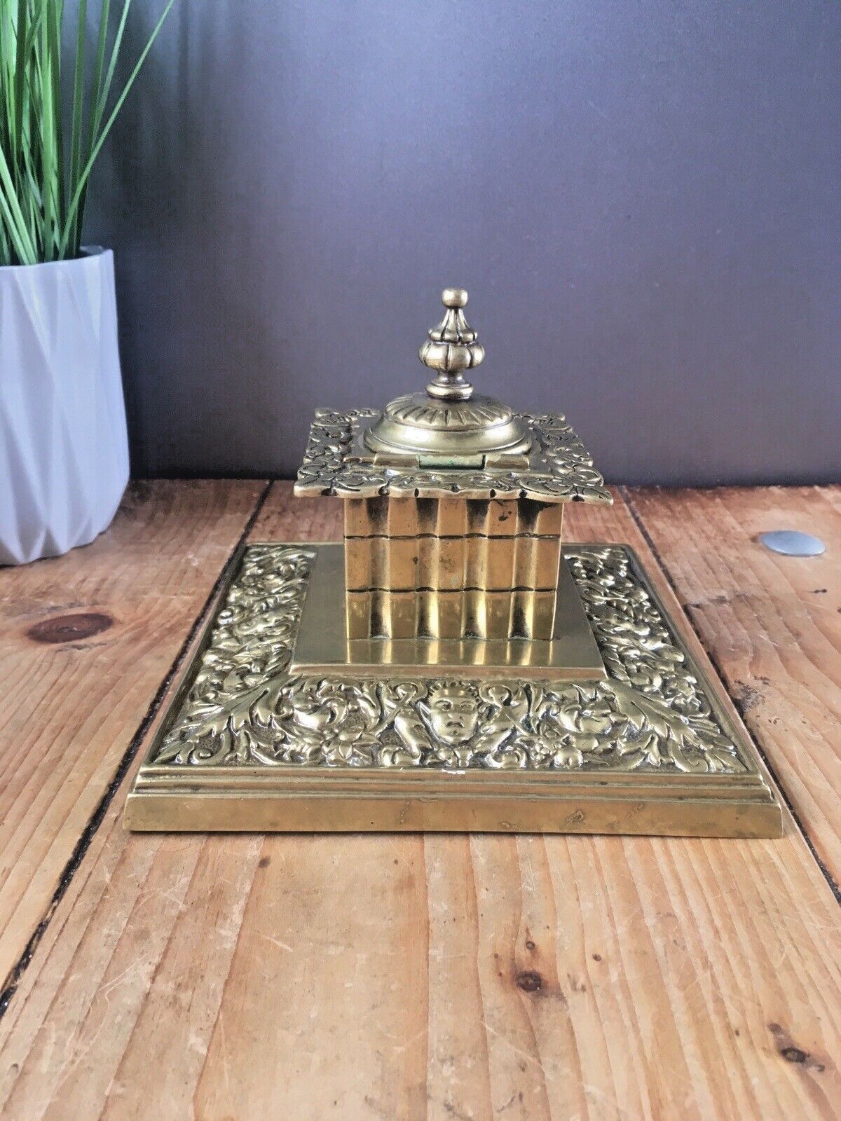 Quality Antique William Tonks & Sons Brass Inkwell Office Desk Accessory Prop photo buy