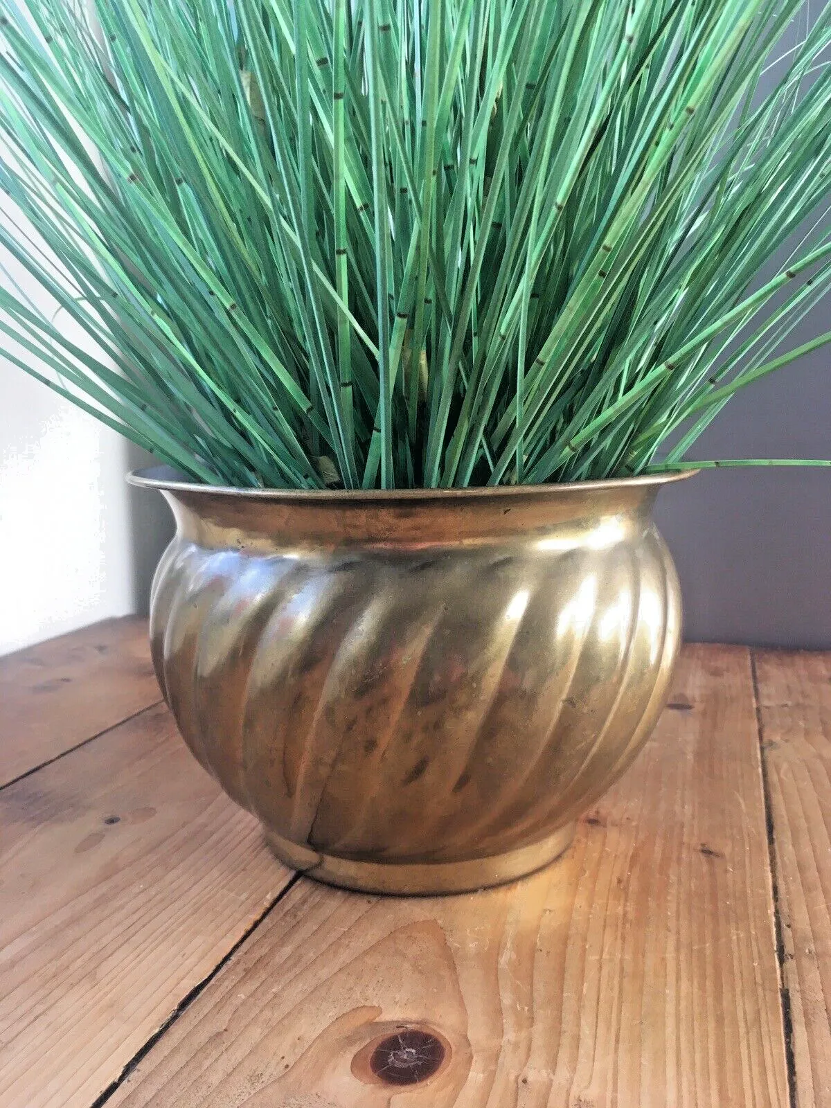Vintage Brass Planter Plant Pot Reeded Rippled Finish 60's 70's Retro Boho Chic photo furniture