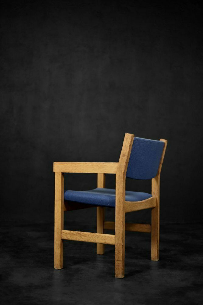 Mid Century Modern Danish Oak And Blue Fabric Chair By Hans J. Wegner For Getama, 1960s photo Furniture