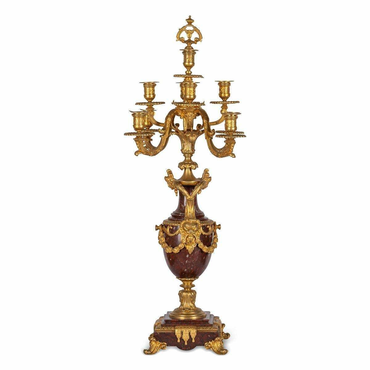 19th Century French Ormolu Mounted Rouge Griotte Nine Light Candelabra, C.1870 photo 11995.0