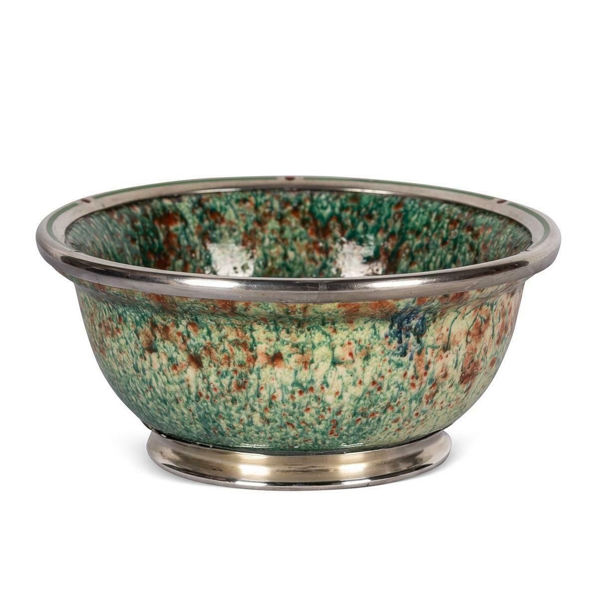 20th Century French Flambé Glaze Pottery & Silver Mounted Bowl, C.1900 photo Home Decor
